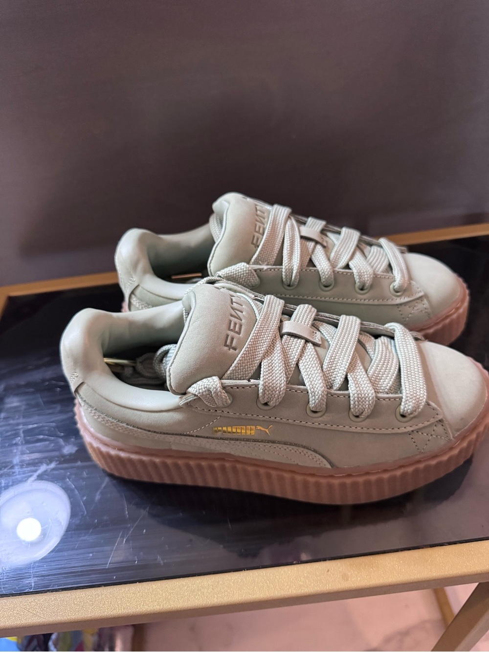 Puma Kids Mint Green Low-Top Sneaker with Gold Logo Brans New! - Picture 12 of 15